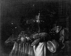 Nature Morte De Fruits, Pieces D'orfevrerie Et Homard by David Davidsz. de Heem the Younger