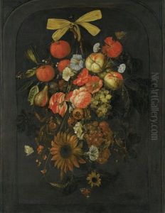 Festoon Of Flowers And Fruit by Cornelis De Heem
