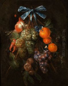 Stillleben Mit Fruchten An Einer Seidenschleife Hangend by Cornelis De Heem