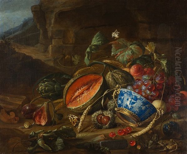 Fruchtestillleben Mit Einer Wan-li Schale In Einer Landschaft - view 1
