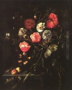 Vase De Fleurs Et Tapis by Cornelis De Heem