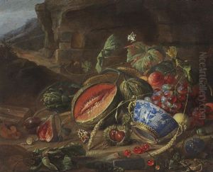 Melons, Peaches, Grapes, Cherries And Other Fruits, With A Wan-li Porcelain Bowl