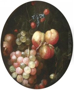 Fruchtestilleben Mit Himbeeren, Pfirsichen Und Trauben In Einem Medaillon by Cornelis De Heem
