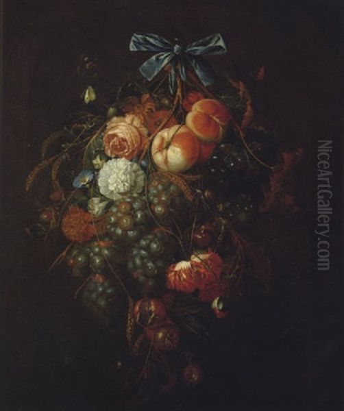 Stilleben Mit Einem Blumenstraus Und Fruchten Sowie Zwei Schnecken Und Einer Kleinen Spinne - view 1
