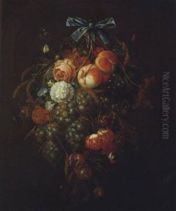 Stilleben Mit Einem Blumenstraus Und Fruchten Sowie Zwei Schnecken Und Einer Kleinen Spinne