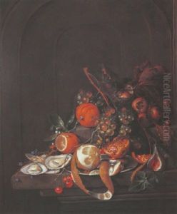Nature Morte Aux Raisins, Citron, Oranges Et Nefles Sur Un Entablement by Cornelis De Heem