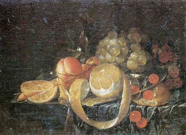 Nature Morte Aux Raisins, Citron, Abricots Et Cerises Sur Un Entablement - view 1