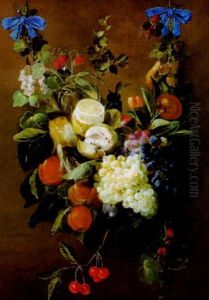 Fruchtgehange Mit Weintrauben, Pfirsichen, Marillen, Kirschen, Stachelbeeren, Brombeeren, Himbeeren Und Johannesbeeren