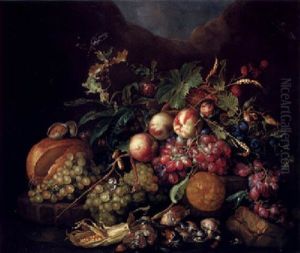 A Still Life Of Fruit On A Ledge by Cornelis De Heem