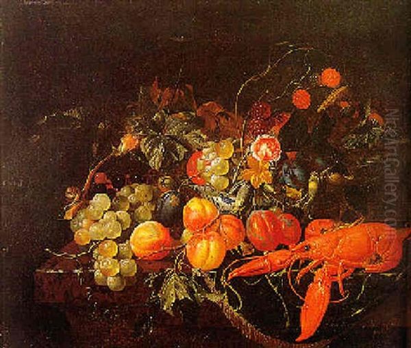 Still Life Of Fruit And Flowers On A Table With A Lobster - view 1