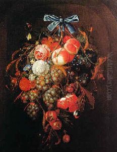 Blumen Und Fruchtegebinde Mit Insekten