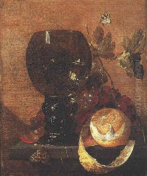 Nature Morte Au Citron Et Au Verre Rohmer Sur Un Entablement - view 1
