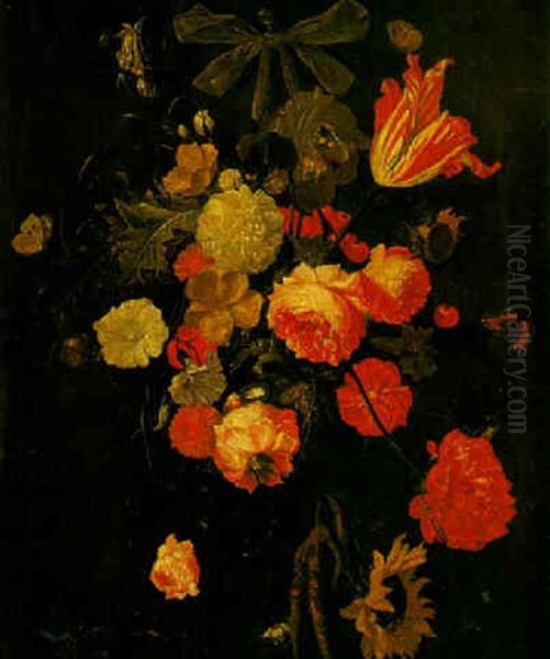 Still Life Of A Bunch Of Flowers Before Of An Alcove - view 1