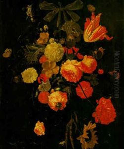 Still Life Of A Bunch Of Flowers Before Of An Alcove