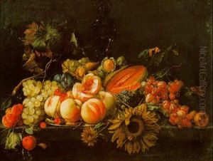 A Still Life Of Peaches And Cherries On A Salver With Other Fruits, Nuts And Sunflowers