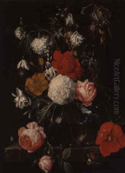 Bouquet De Fleurs Dans Un Vase En Verre - view 1