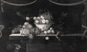 Nature Morte De Fruits Dispose Sur Un Entablement by Cornelis De Heem