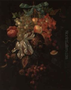Fruits Et Fleurs Assembles Et Tenus Par Un Ruban by Cornelis De Heem