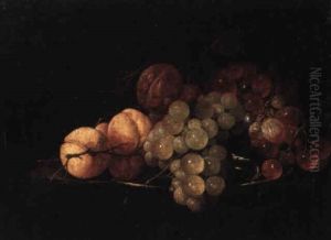 Still Lifes Of Grapes, Peaches And Plums On Pewter Platters by Cornelis De Heem