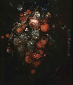 Feston De Fruits Avec Roses, Belles De Jour Et Autres Fleurs by Cornelis De Heem