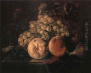 Fruit On A Draped Table by Cornelis De Heem