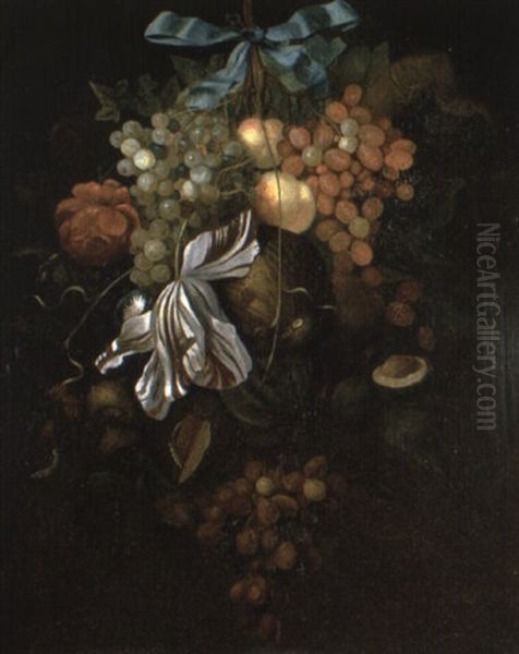 Swag Of Flowers And Fruit Hanging On A Nail - view 1