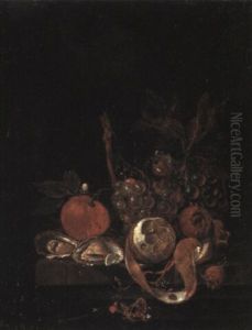 Stilleben Med Citron, Druvor Och Ostron Pa Stenskiva by Cornelis De Heem