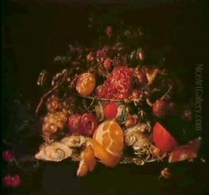 Still Life Of Fruit In A Wan-li Porcelain Bowl Flanked By Oysters And Other Shellfish, A Peeled Lemon, An Orange... by Cornelis De Heem