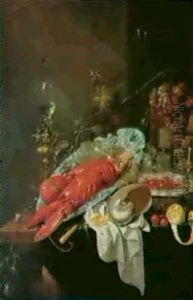 Nature Morte Aux Deux Bomards,au Nautile Et Aux Fruits by Cornelis De Heem