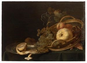 Panier De Fruits Et Citron Sur Un Entablement by Jan Davidsz De Heem