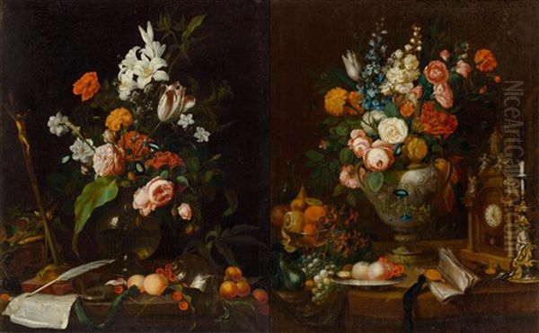 Pair Of Works: Floral Still-lifes With Vanitas Elements - view 1