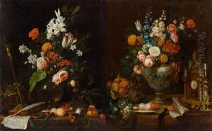 Pair Of Works: Floral Still-lifes With Vanitas Elements by Jan Davidsz De Heem