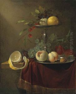Grapes, Cherries, A Peach And A Lemon On A Silver Tazza , With Peaches On A Pewter Plate