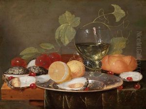 Stillleben Mit Fruchten, Austern Und Einem Weinglas by Jan Davidsz De Heem