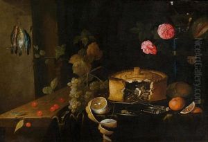 Stillleben Mit Pasteten, Obst Und Blumen Auf Einer Tischplatte by Jan Davidsz De Heem