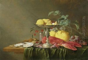 Stillleben Mit Silbertazza, Hummer, Obst Und Austern by Jan Davidsz De Heem