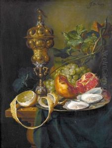 Prunkstillleben Mit Fruchten, Austern Und Buckelpokal by Jan Davidsz De Heem