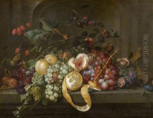 De Fruchtestillleben Mit Nussen Auf Einem Steintisch by Jan Davidsz De Heem