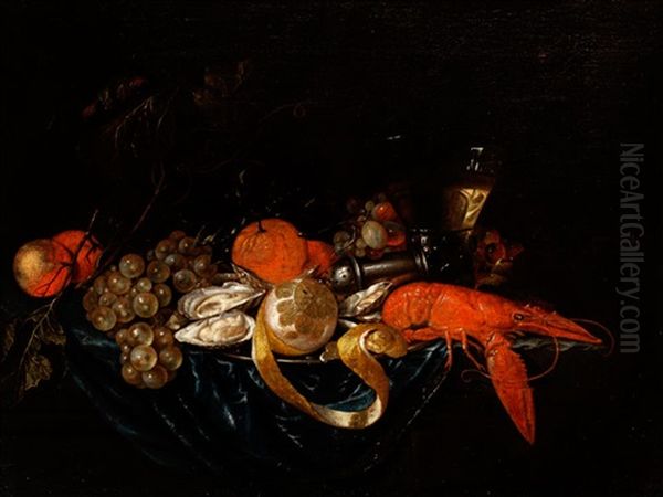 Stilleben Mit Obstschale, Muscheln Und Krebs - view 1