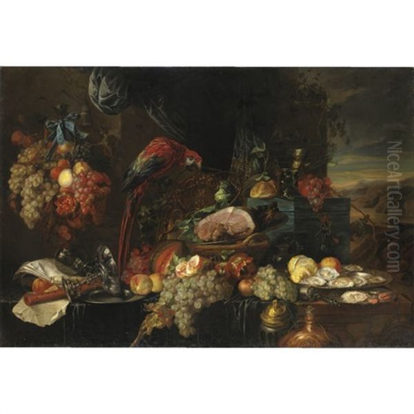 Natura Morta Con Frutta, Ostriche E Un Pappagallo - view 1
