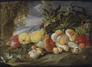 Quince, Plums, Grapes, Mushrooms And A Chestnut