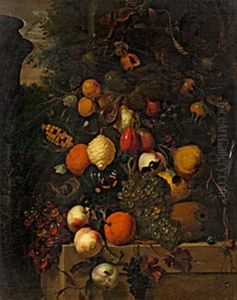 Stilleben Med Citroner, Persikor, Druvklasar Och Fjarilar by Jan Davidsz De Heem