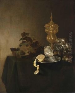 A Still Life On A Table Draped With A Green Cloth by Jan Davidsz De Heem