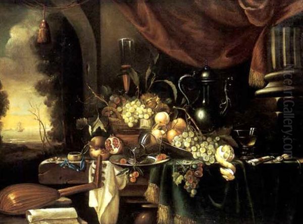 Nature Morte Aux Fruits Et Aux Verreries Sur Un Entablement - view 1