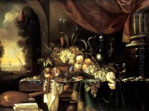Nature Morte Aux Fruits Et Aux Verreries Sur Un Entablement by Jan Davidsz De Heem