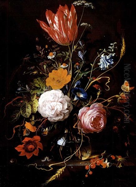 Roses, A Tulip, A Poppy, Daisies, Violets, Morning Glory, Forget-me-nots, Blackberries, Ears Of Corn And Other Flowers With A Spider, A Ladybird, Ants, A Caterpillar... - view 1