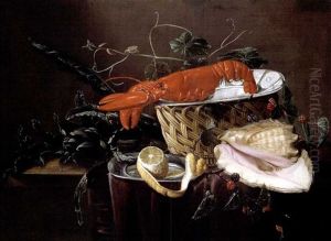 Stillleben Mit Hummer, Muschel, Artischocken, Brombeeren Und Einer Zitrone by Jan Davidsz De Heem