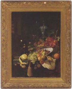 Prunkstillleben Mit Fruchten, Einem Gefullten Weinglas Und Einem Silberpokal by Jan Davidsz De Heem