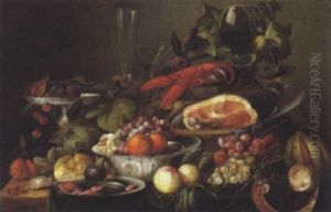 Stilleben Mit Fruchten, Schinken Und Einem Hummer by Jan Davidsz De Heem