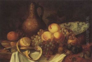 Fruchtestilleben Mit Krug Und Porzellanschale Auf Einem Tisch Fruchtestilleben Mit Krug Und Porzellanschale Auf Einem Tisch